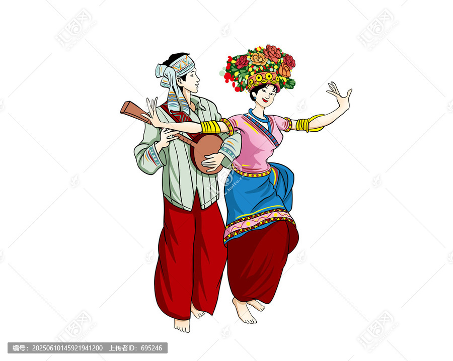 少數(shù)民族男女載歌載舞