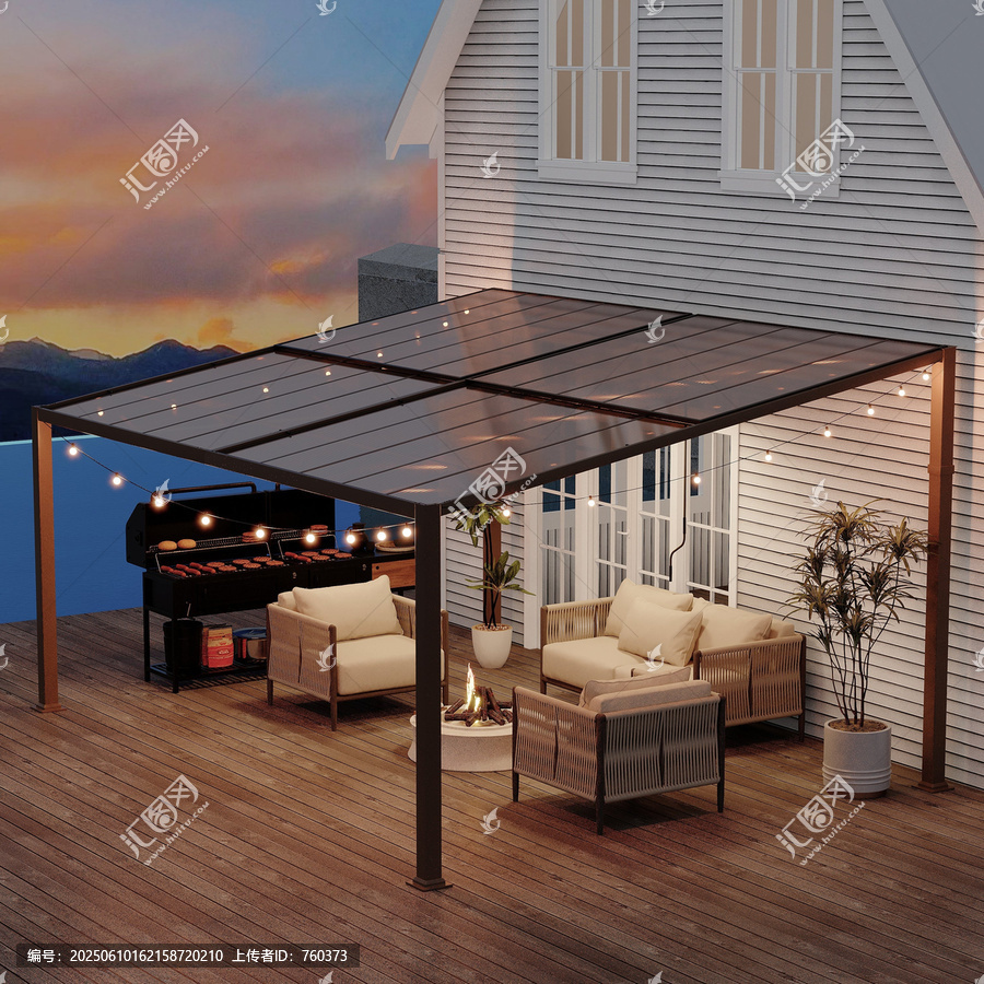 湖畔小屋露臺(tái)愜意休閑場(chǎng)景