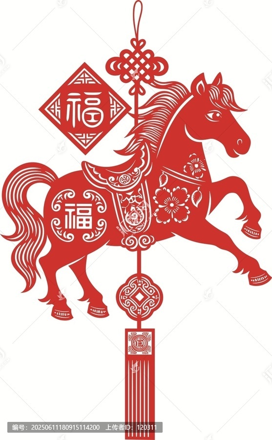 剪紙風(fēng)馬年福運掛件圖案