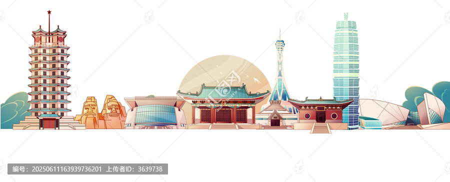 鄭州建筑天際線插畫無背景