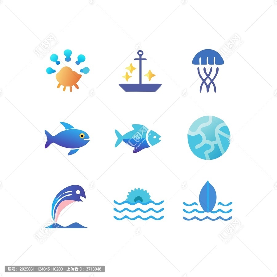 海洋元素圖標(biāo)集合