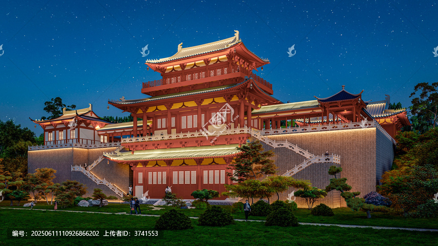 中式古建筑夜景璀璨風光