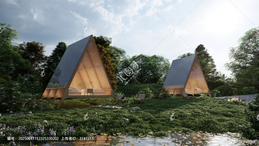 森林中的三角形創(chuàng)意小屋