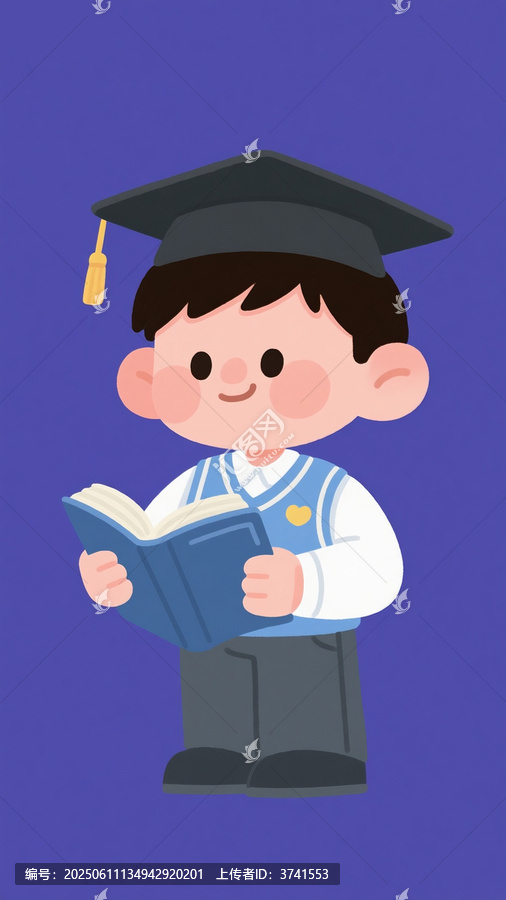 戴學士帽的讀書小男孩