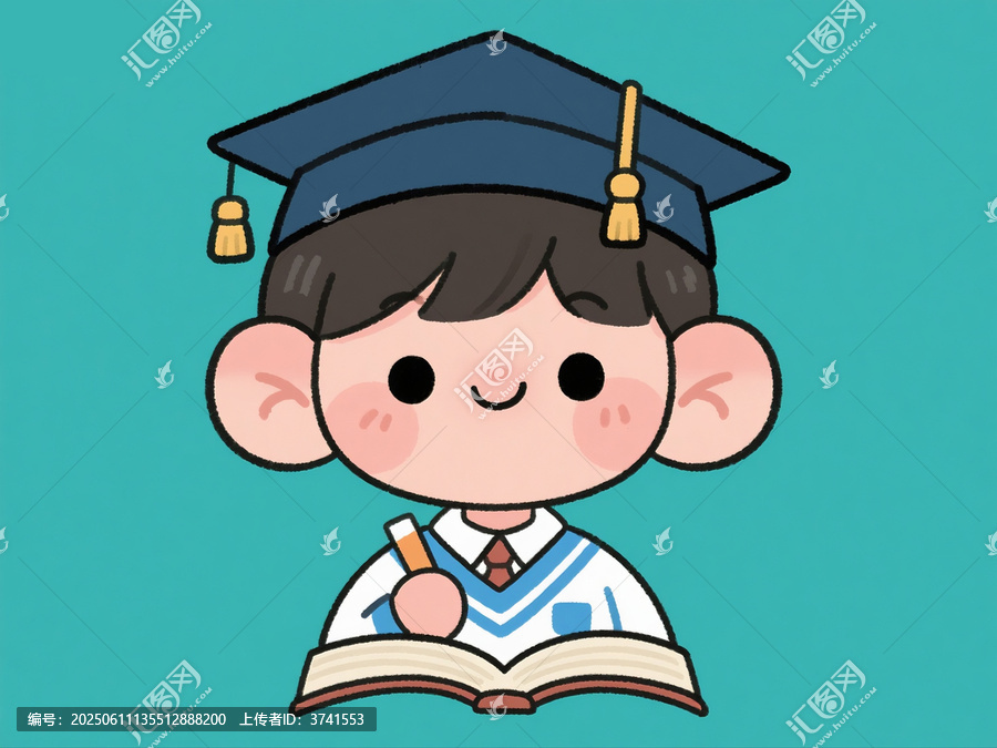 戴學(xué)士帽的可愛學(xué)習(xí)男孩