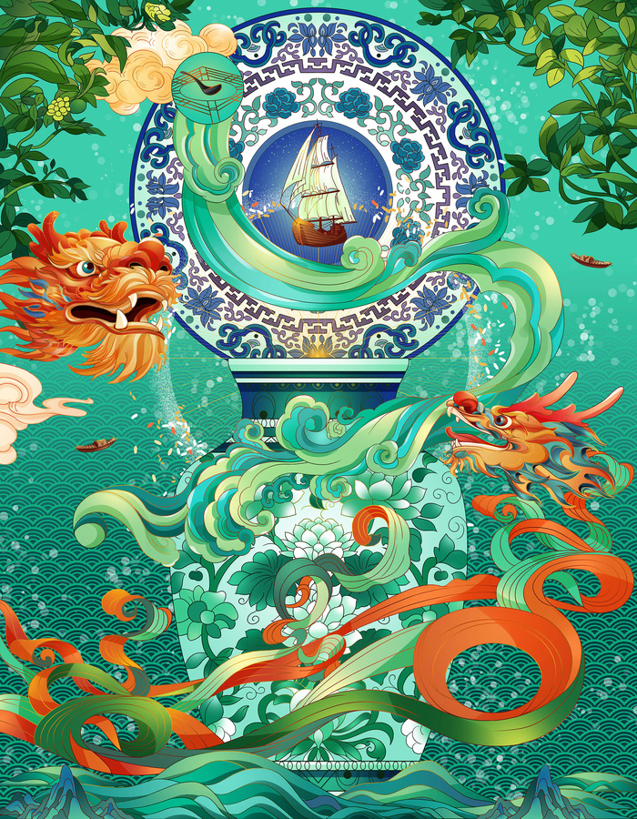 山水風(fēng)景插畫海上絲路