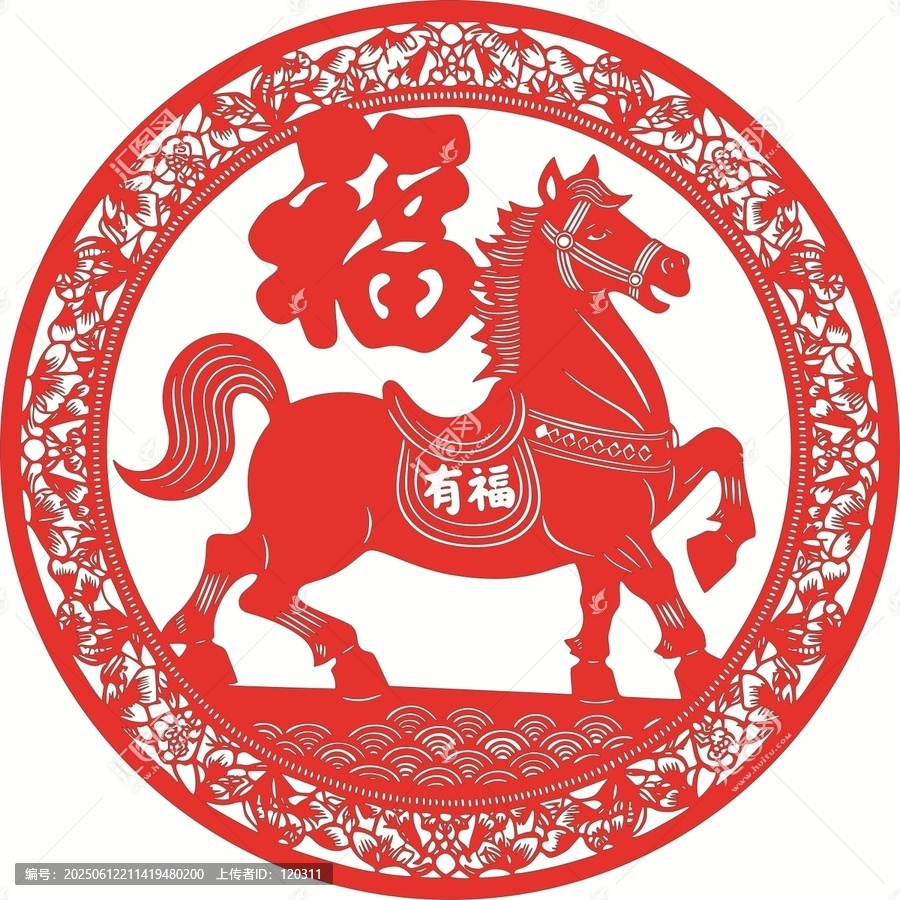 馬年剪紙福字喜慶圖案