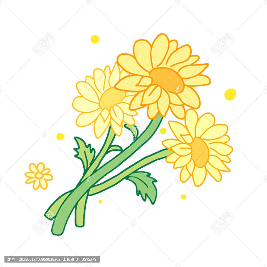 手繪黃色雛菊插畫圖案