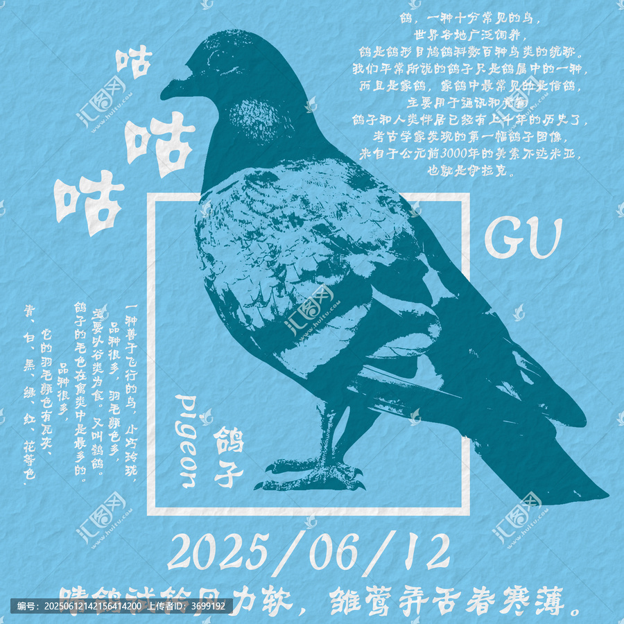 藍(lán)色復(fù)古風(fēng)鴿子主題插畫(huà)