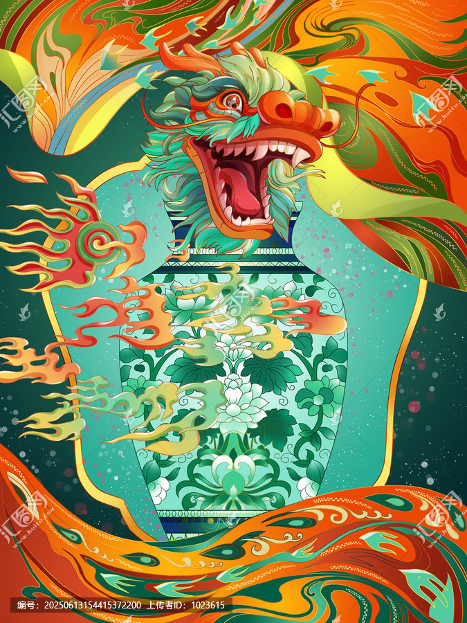 絲綢瓷器中式藝術(shù)主題插畫