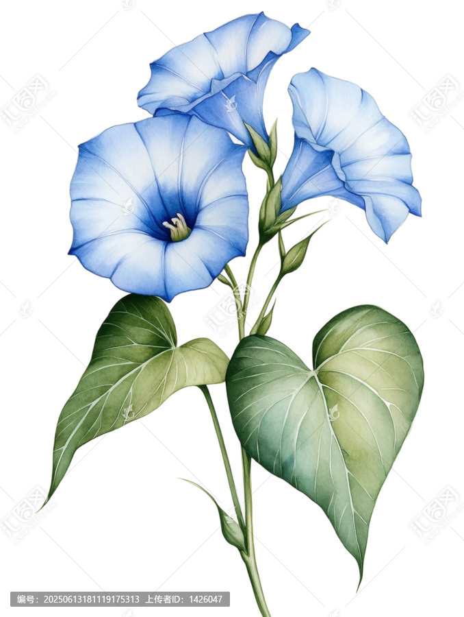 [免摳素材]水彩花卉系列之牽?；ㄅc綠葉圖