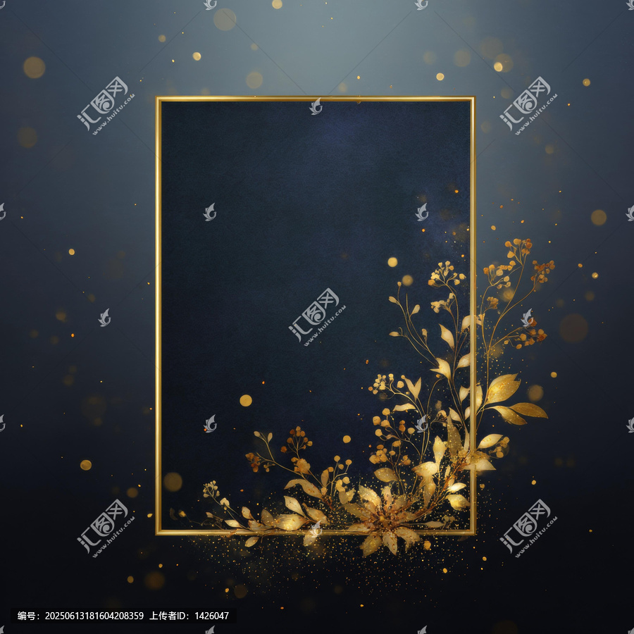 深藍色背景上的金色花卉邊框