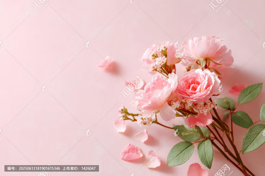 粉嫩玫瑰花束背景圖