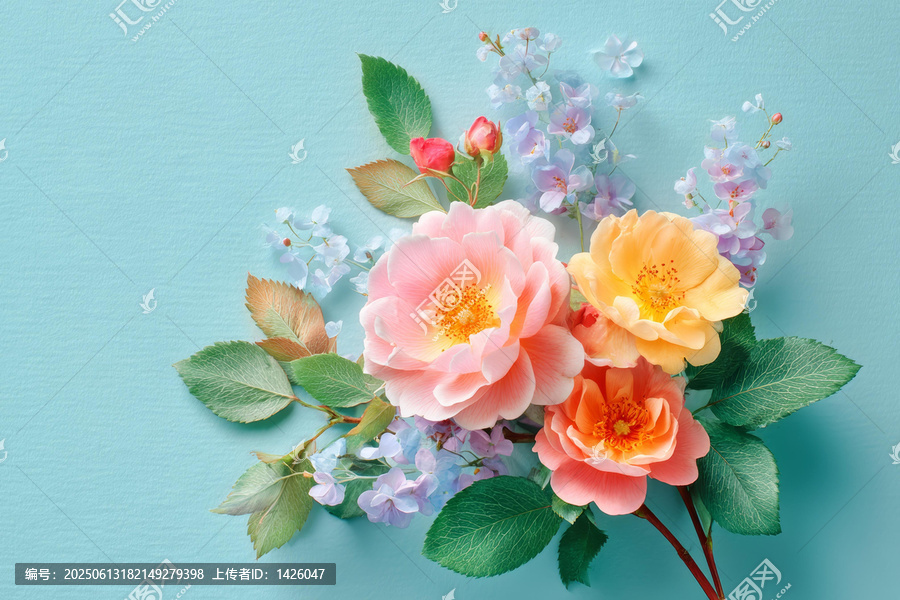 粉嫩花束的清新背景圖