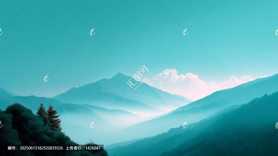 云霧繚繞的山巒美景