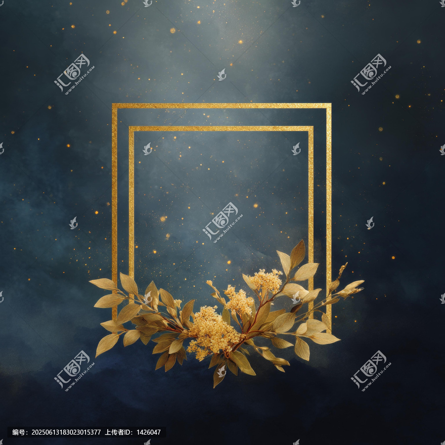 金色邊框干花背景圖