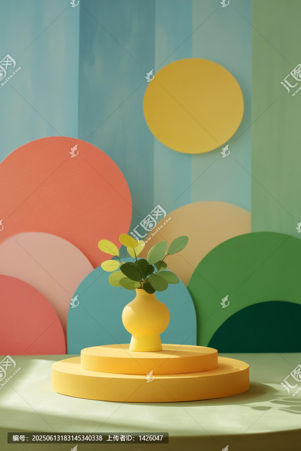 彩色幾何裝飾花瓶場(chǎng)景