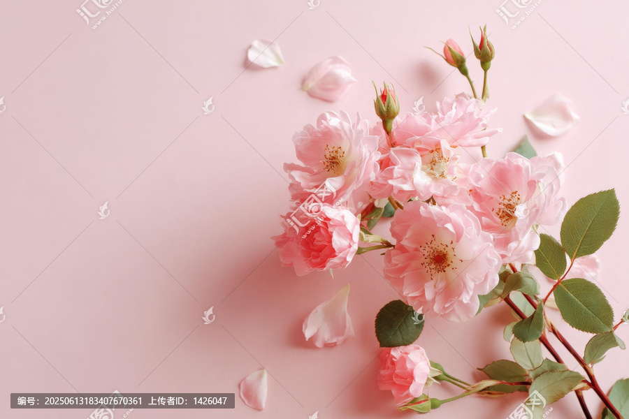 粉嫩玫瑰花束背景圖