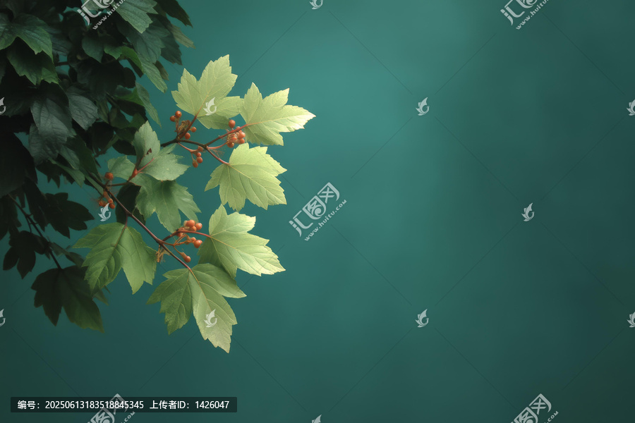 翠綠色樹枝和漿果的背景圖