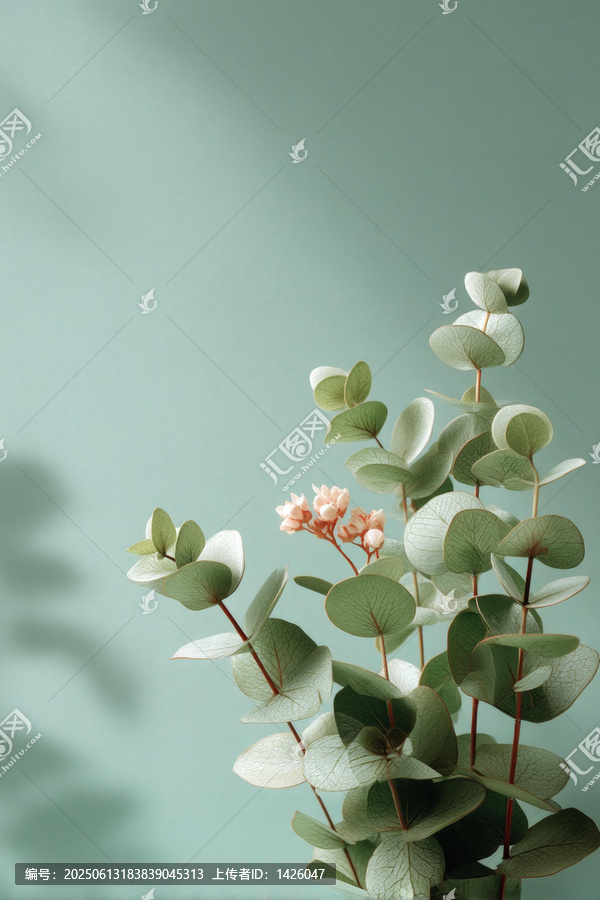 淺綠色背景下的優(yōu)雅尤加利枝條