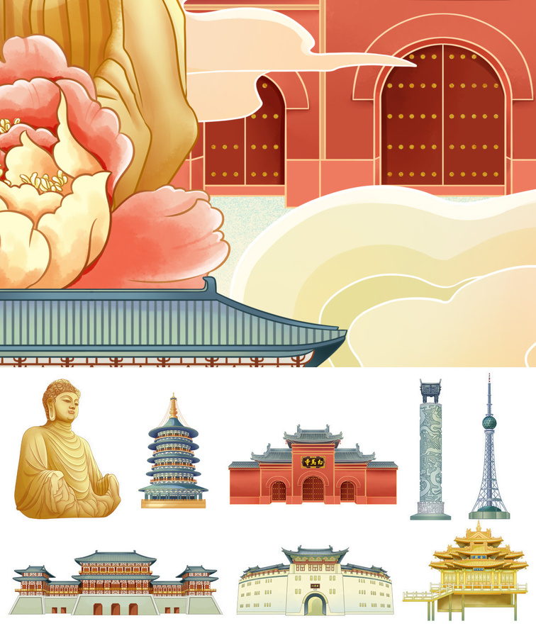 洛陽(yáng)地標(biāo)建筑城市印象插畫海報(bào)