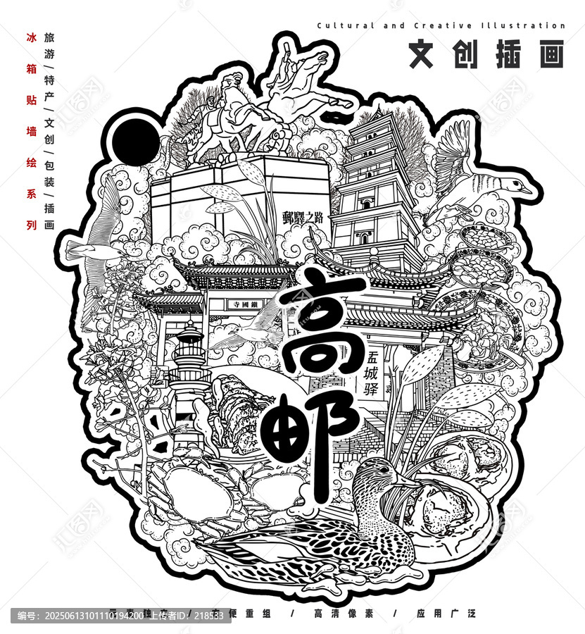 高郵城市宣傳旅游冰箱貼文創(chuàng)插畫