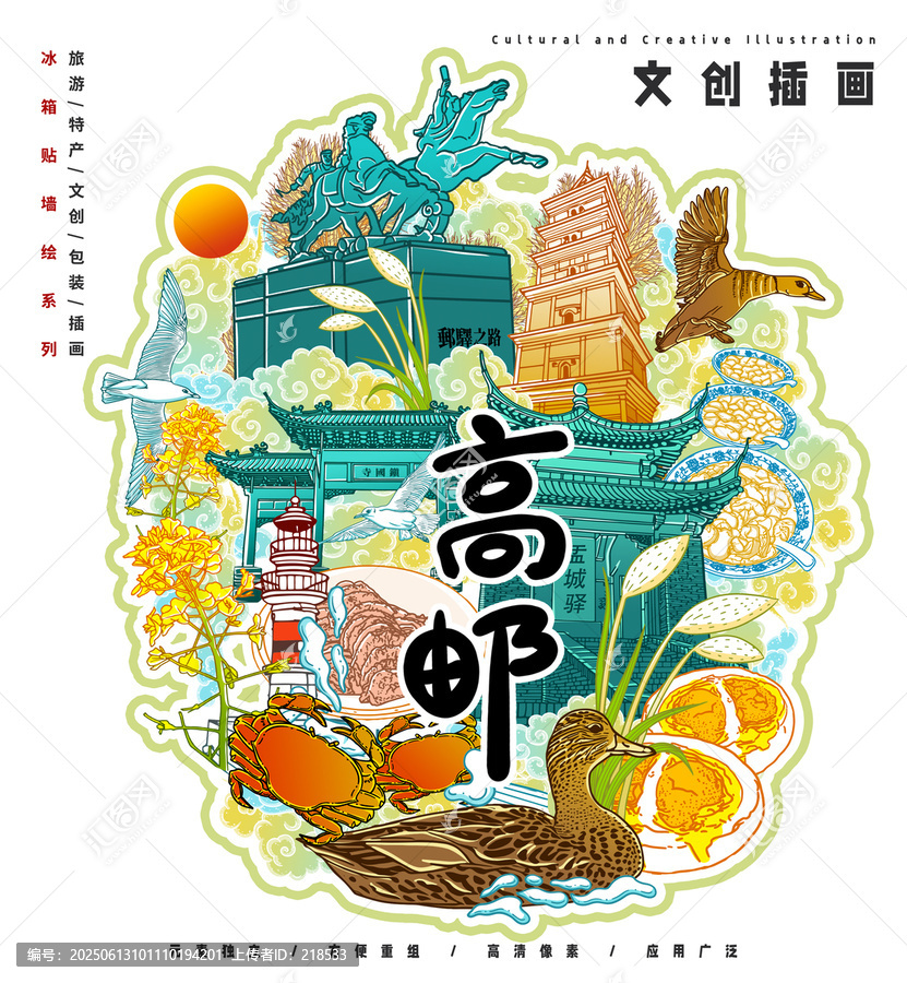 高郵城市宣傳旅游冰箱貼文創(chuàng)插畫