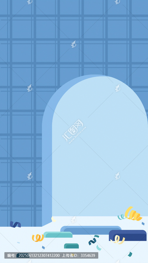 遍地彩帶的拱門場景插畫