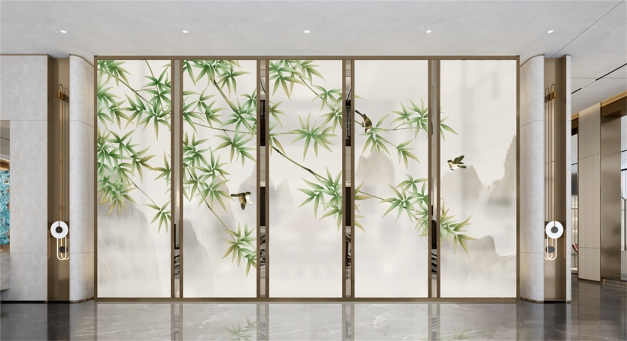 山水竹鳥素材裝飾畫