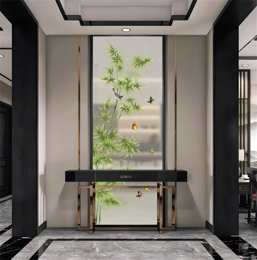 彩蝶飛鳥翠竹屏風(fēng)背景