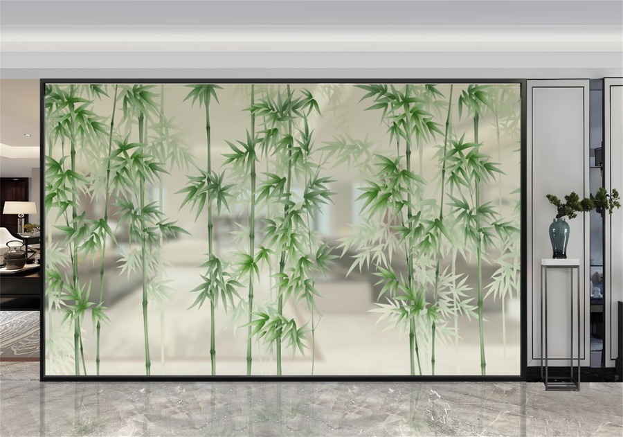 新中式意境朦朧綠竹裝飾畫