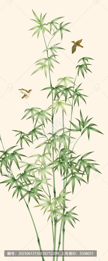 意境寫意竹鳥屏風(fēng)背景