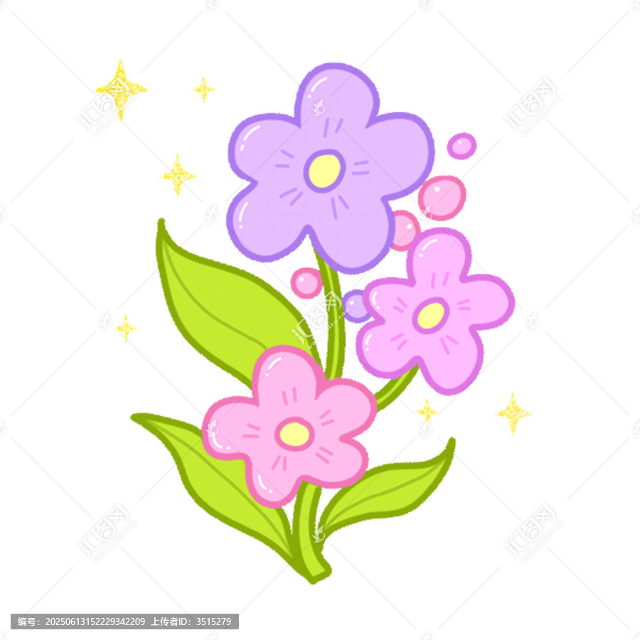 可愛卡通花卉插畫
