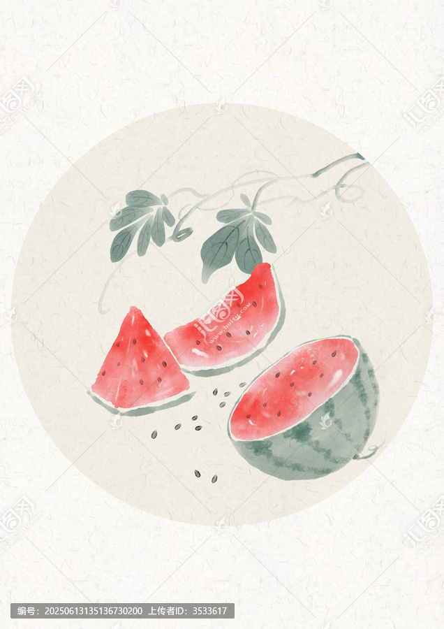 水墨風(fēng)西瓜插畫素材