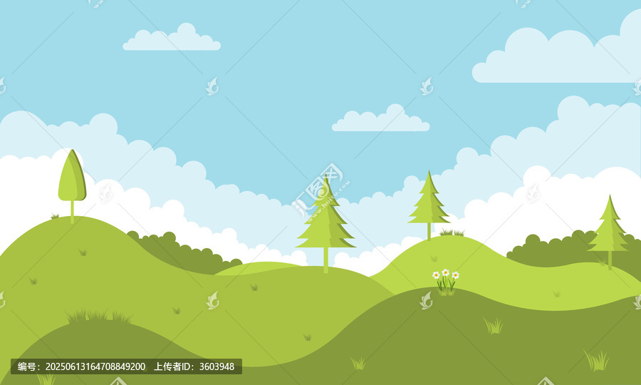 清新卡通風(fēng)綠色山丘風(fēng)景
