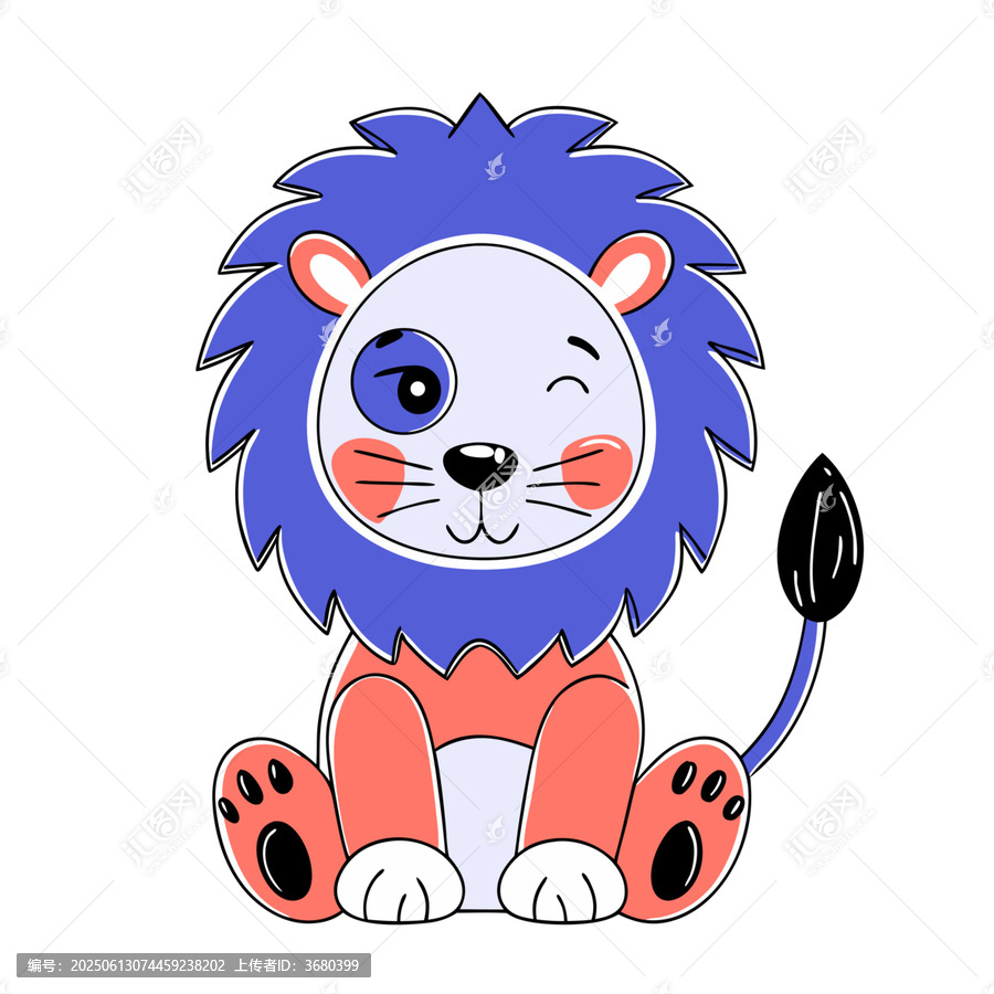 可愛卡通俏皮眨眼小獅子