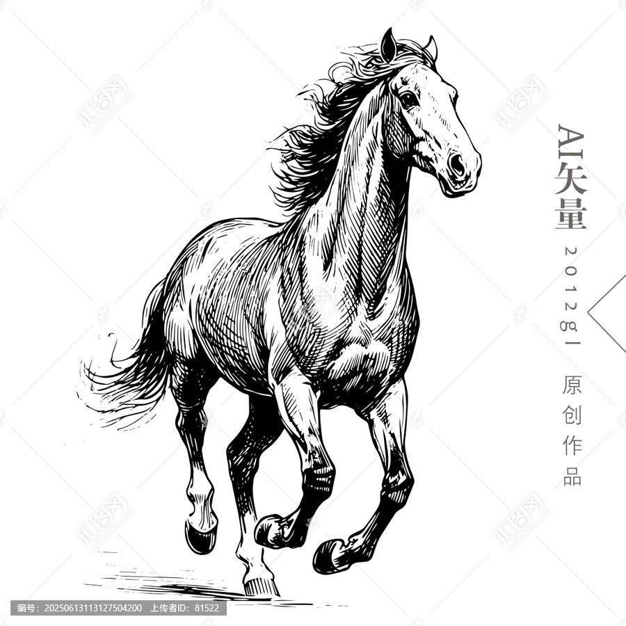 鋼筆畫馬駿馬線條畫馬奔馬