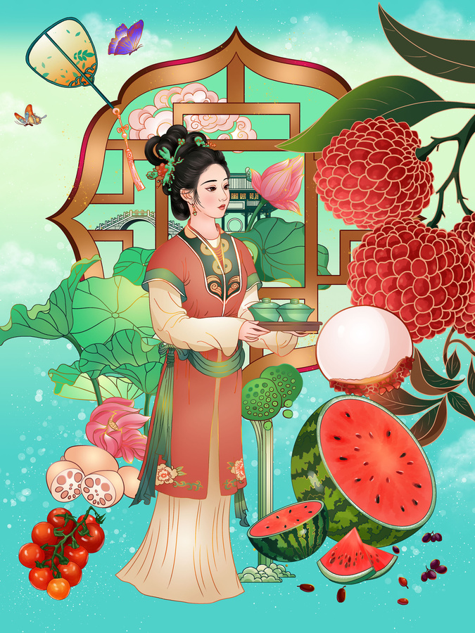 小暑夏至節(jié)氣侍茶古風(fēng)人物插畫