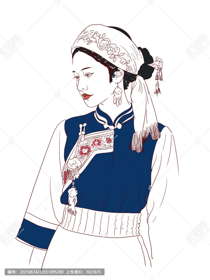 白族女孩服飾肖像鋼筆速寫(xiě)寫(xiě)生