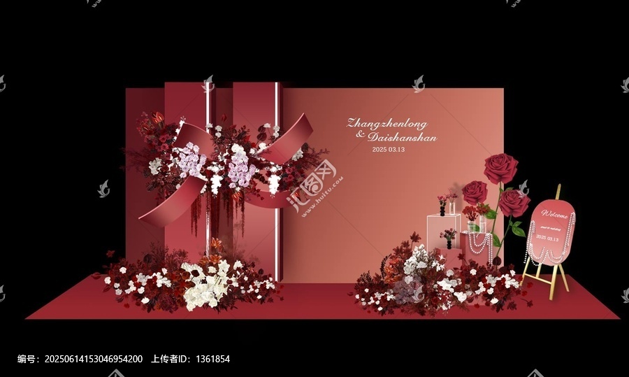 大紅色婚禮迎賓區(qū)效果圖