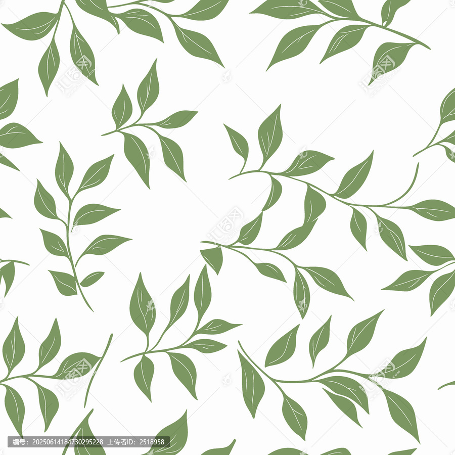 清新綠葉植物無(wú)縫圖案