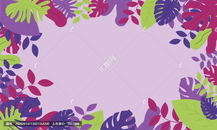多彩熱帶植物邊框背景圖