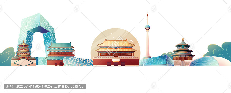 北京建筑天際線插畫無背景