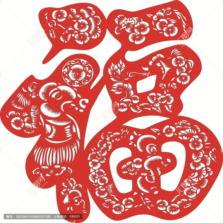 傳統(tǒng)剪紙風喜慶福字圖案