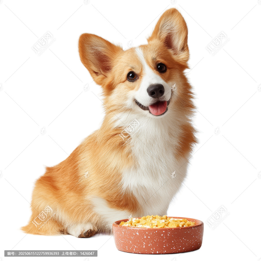 [免摳素材]可愛威爾士柯基犬與食物碗