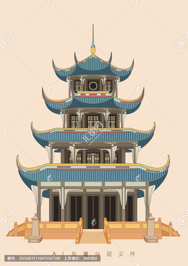 成都景點(diǎn)地標(biāo)望江樓矢量插畫設(shè)計(jì)素材