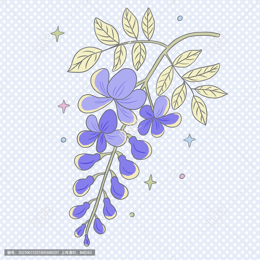 夢幻紫色花卉枝葉插畫
