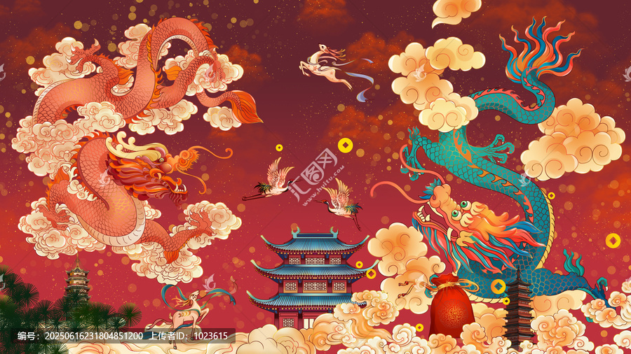 傳統(tǒng)祥瑞仙鶴福祿祝福國風(fēng)素材插畫