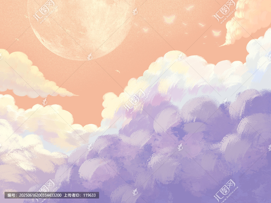 夢(mèng)幻天空中的大圓月與云朵