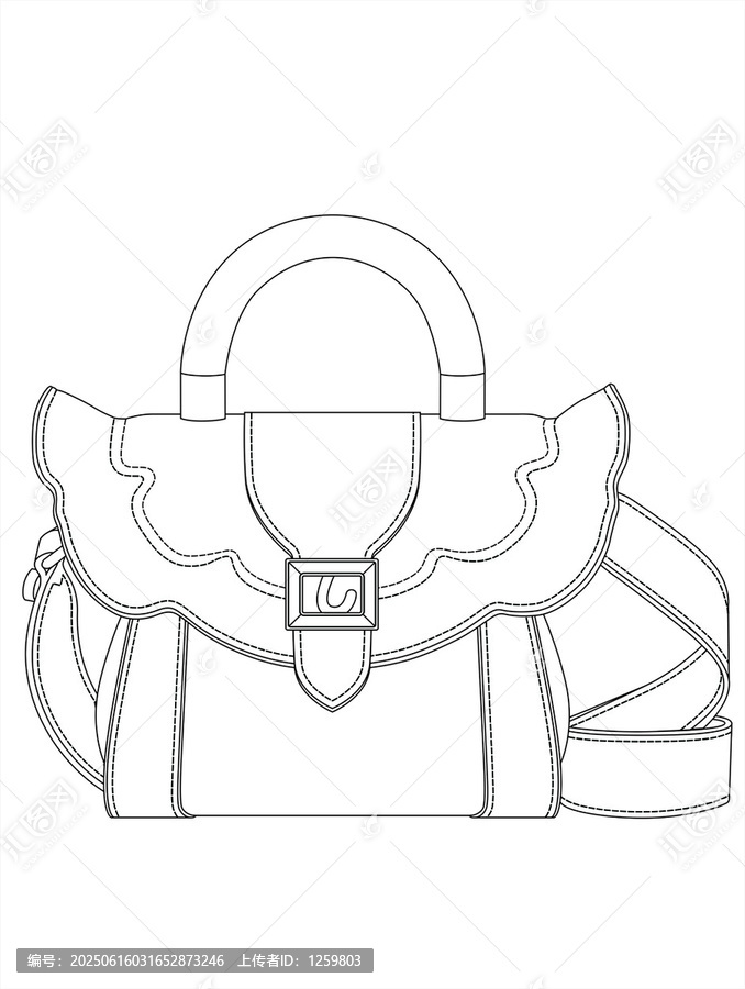 時(shí)尚花瓣蓋頭包包簡(jiǎn)約線條女士手提包設(shè)計(jì)圖
